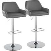 Daniella Adjustable Swivel Bar Stool in Chrome & Grey Leatherette (Set of 2)